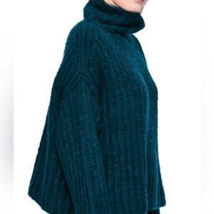 Free people turquoise fluffy fox cowl sweater